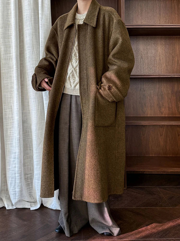 Women's Luxe Wool Long Zip-Up Oversized Coat
