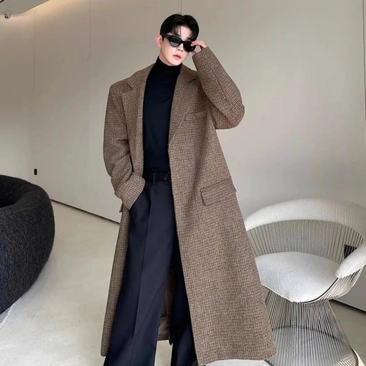 Men's Luxury Herringbone Wool-Blend Overcoat