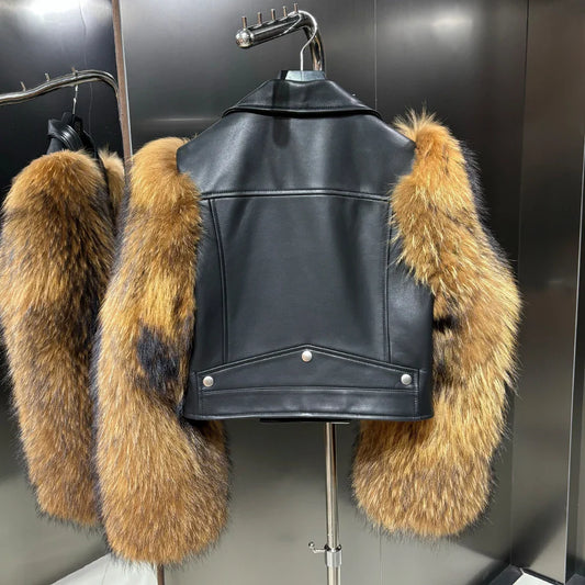Luxury Leather Jacket with Genuine Fur