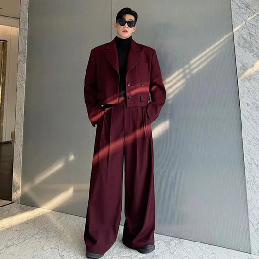 Luxury Men's Cropped Blazer & Wide Leg Suit