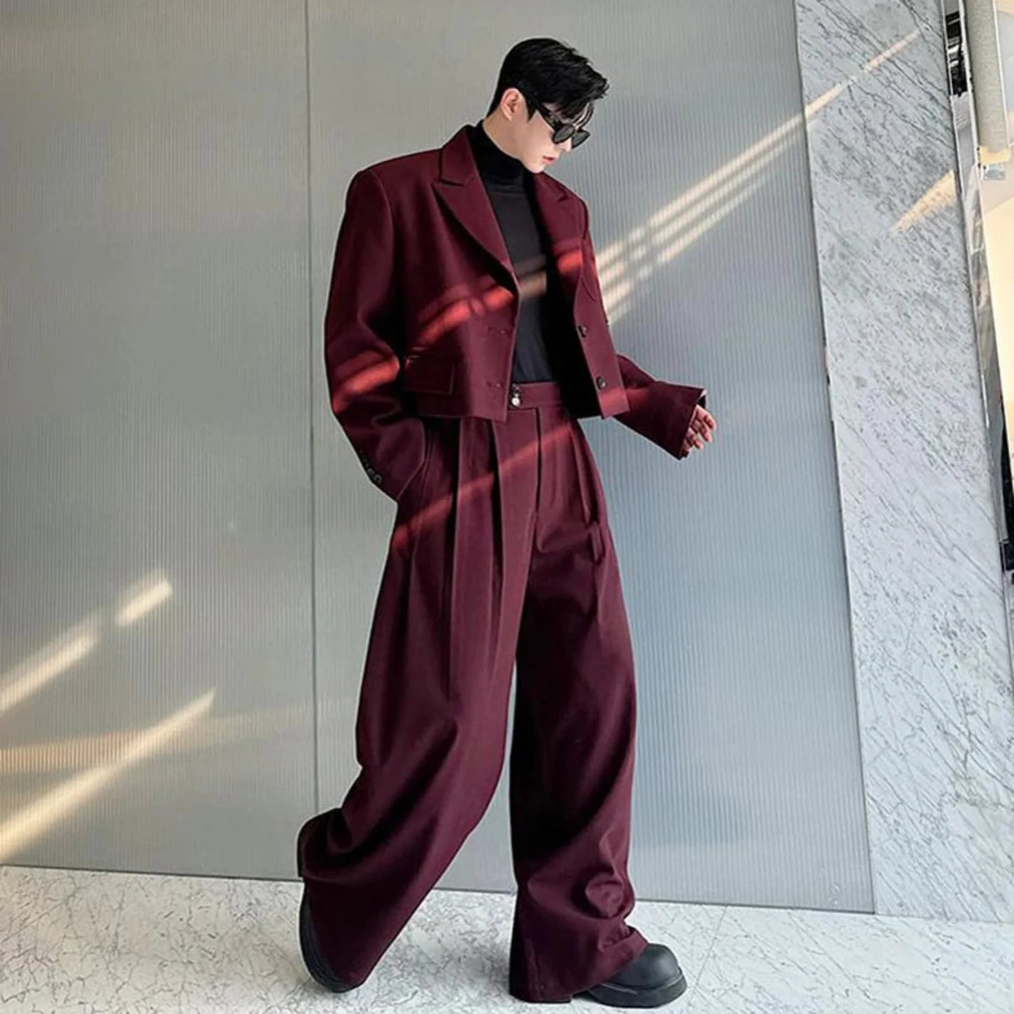 Luxury Men's Cropped Blazer & Wide Leg Suit