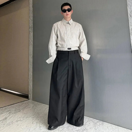 Luxury Men's Streetwear Striped Shirt & Wide-Leg Trousers