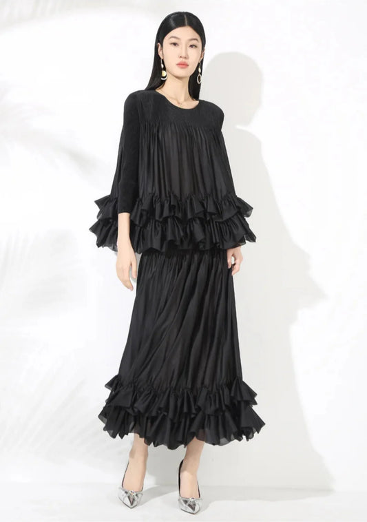 Luxury Ruffled Pleated Skirt 2-Piece Set