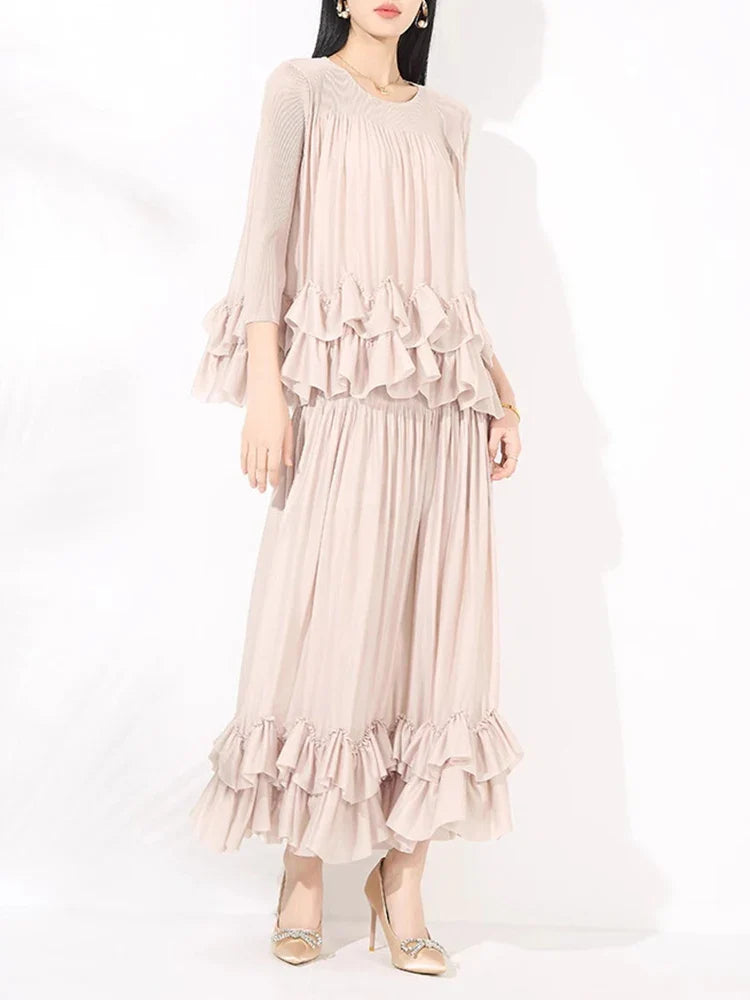 Luxury Ruffled Pleated Skirt 2-Piece Set
