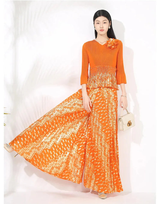 Pleated Palazzo Pant Suit Set - Elegant Wear