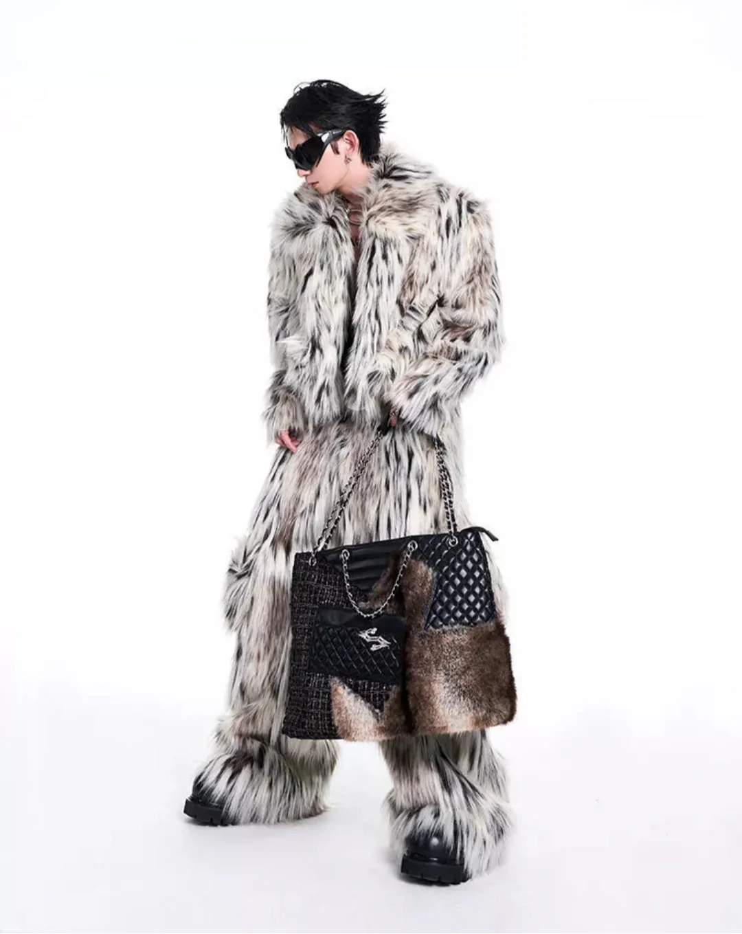 Men's 2 Piece Faux Fur Jacket and Cargo Pants Set