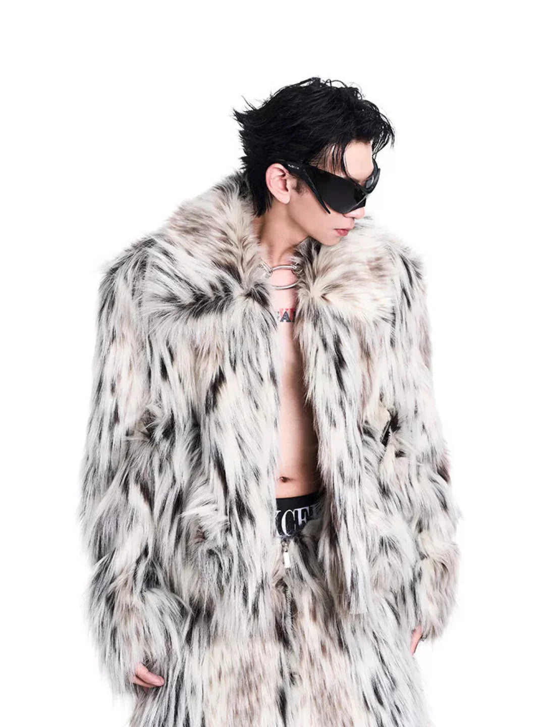 Men's 2 Piece Faux Fur Jacket and Cargo Pants Set