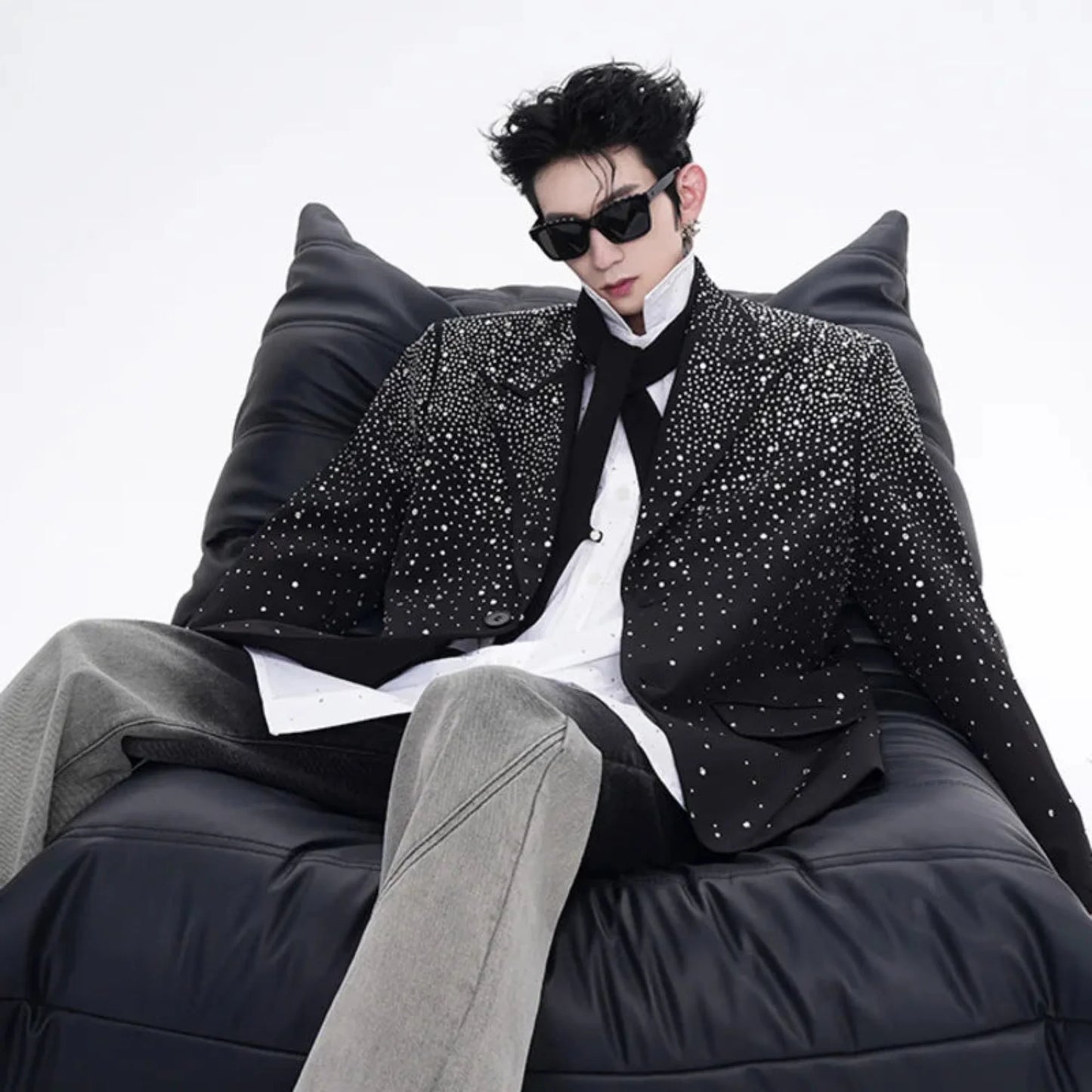 Men's Black Crystal Embellished Blazer