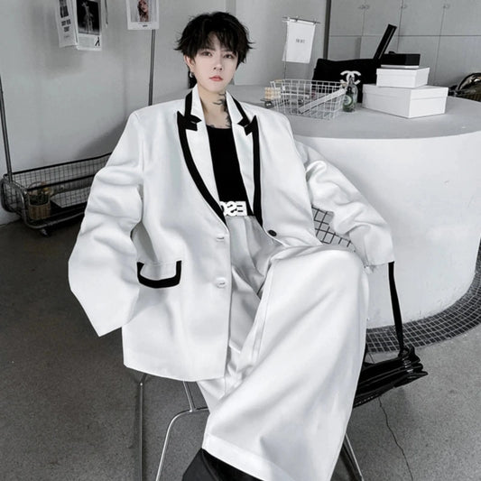 Men's Daily Baggy Blazer & Wide Leg Pants Suit Set