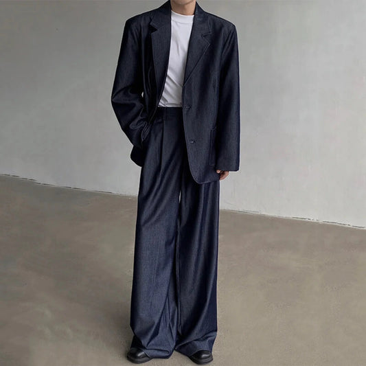 Men's Luxury Dark Denim Oversized Suit Set