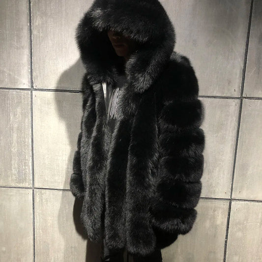 Premium Men's Black Fox Fur Full Pelt Jacket