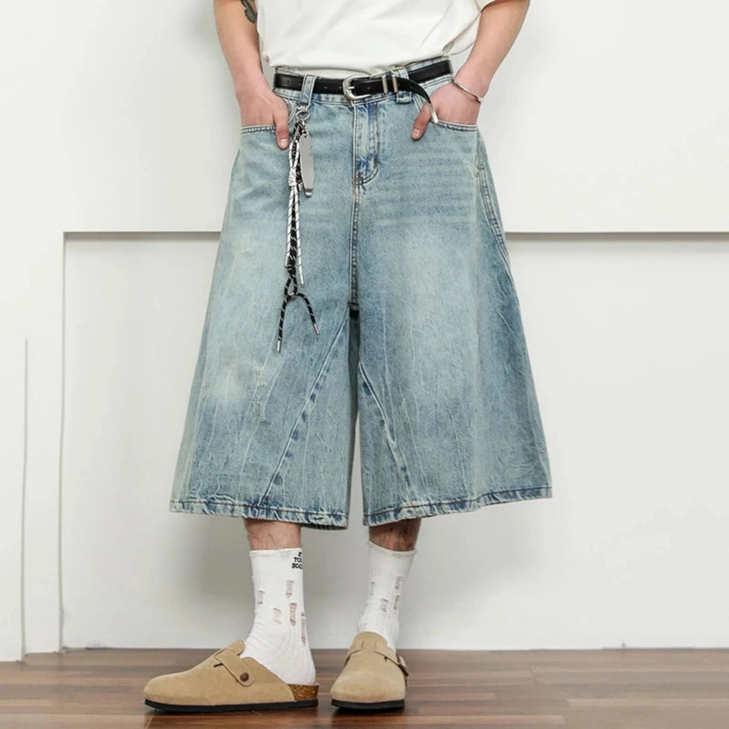 Men's Luxury Washed Denim Long Shorts