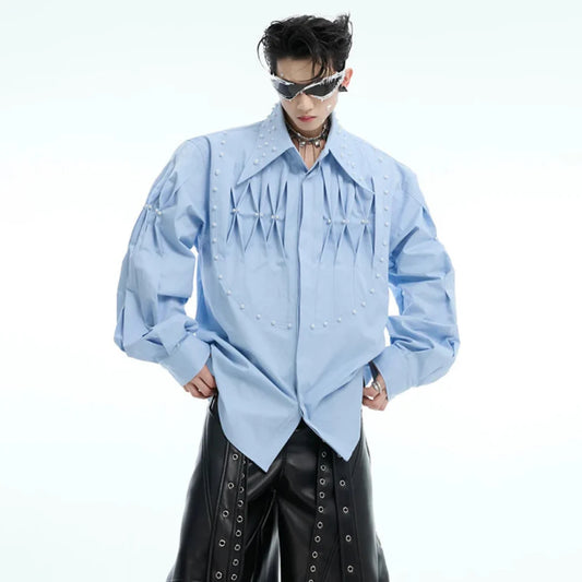 Men's Pearl Pleated Oversized Shirt | Luxe Streetwear