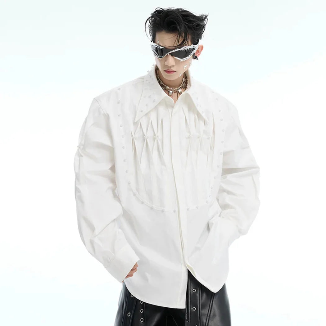 Men's Pearl Pleated Oversized Shirt | Luxe Streetwear