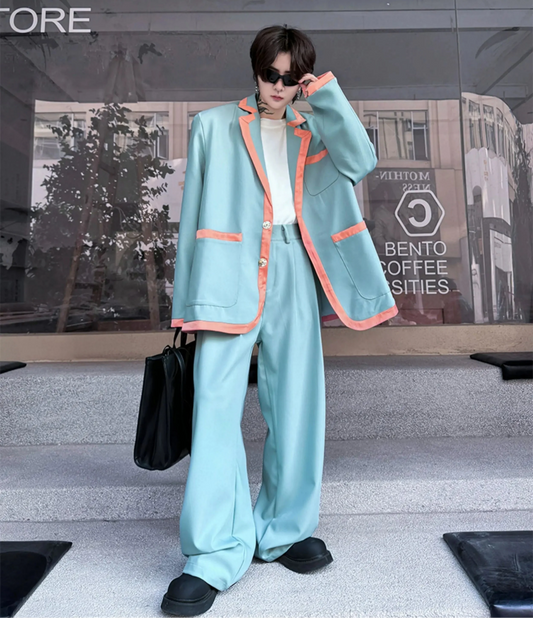 Men's Relaxed-Fit Blazer & Wide-Leg Trousers Suit Set