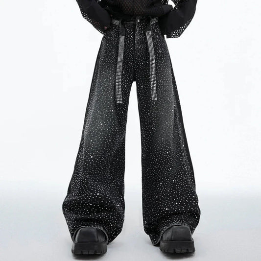 Men's Japanese Streetwear Rhinestone Baggy Jeans