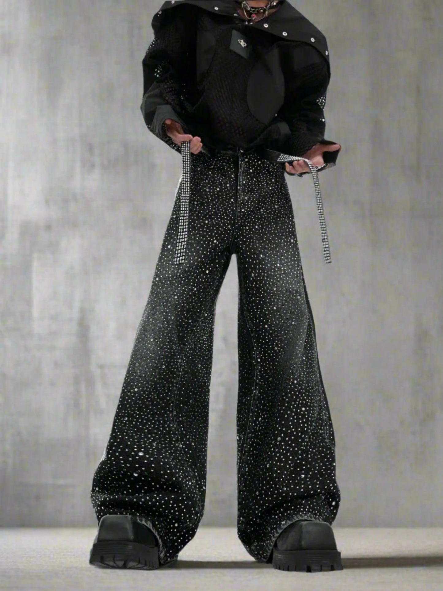 Men's Japanese Streetwear Rhinestone Baggy Jeans
