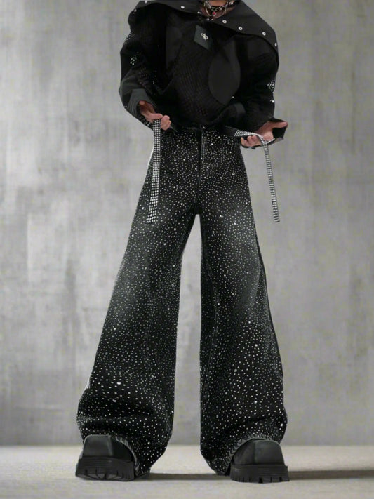 Men's Japanese Streetwear Rhinestone Baggy Jeans