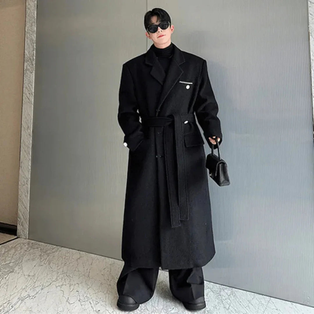 Men's Luxury Long Length Wool Trench Coat