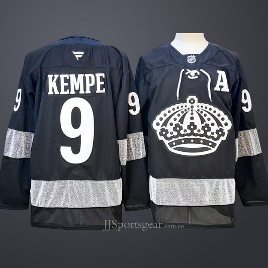 Men’s Los Angeles Kings #9 Adrian Kempe Black With A Patch Alternate Stitched Hockey Jersey