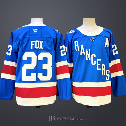 Men’s New York Rangers #23 Adam Fox Blue With A Patch Stitched Hockey Jersey