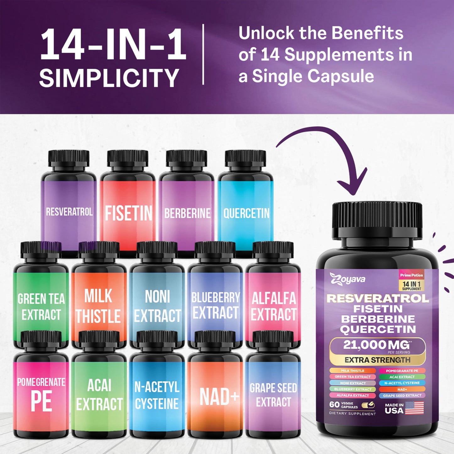 Zoyava™ Radiant Revival Bundle: Cosmic Collagen Beauty Complex 64,000MCG & Revitalize Resveratrol 21,000MG