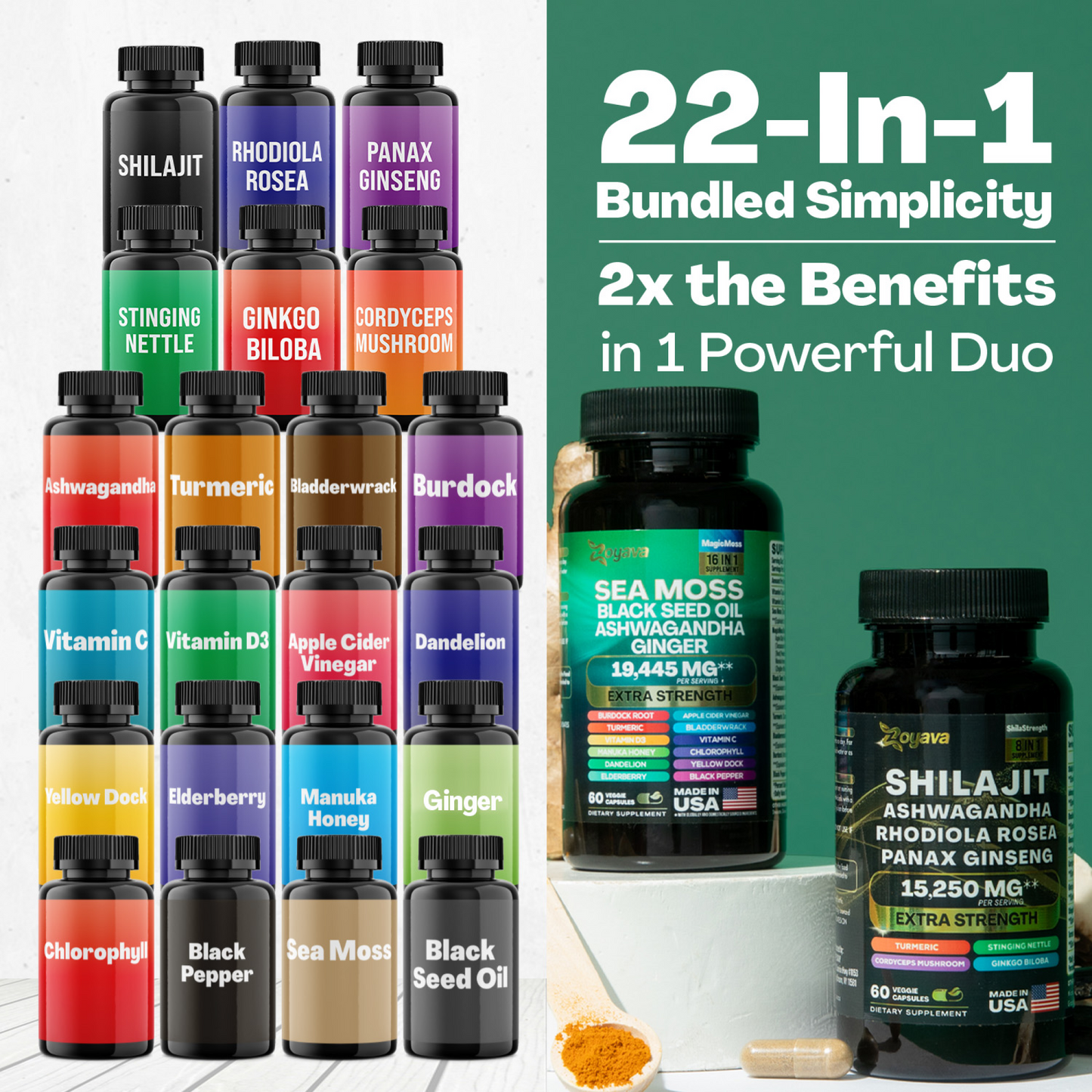 Zoyava™ Vitality Boost Duo: Sea Moss 16-in-1 Magic Moss & Shilajit Power ShilaStrength Blend