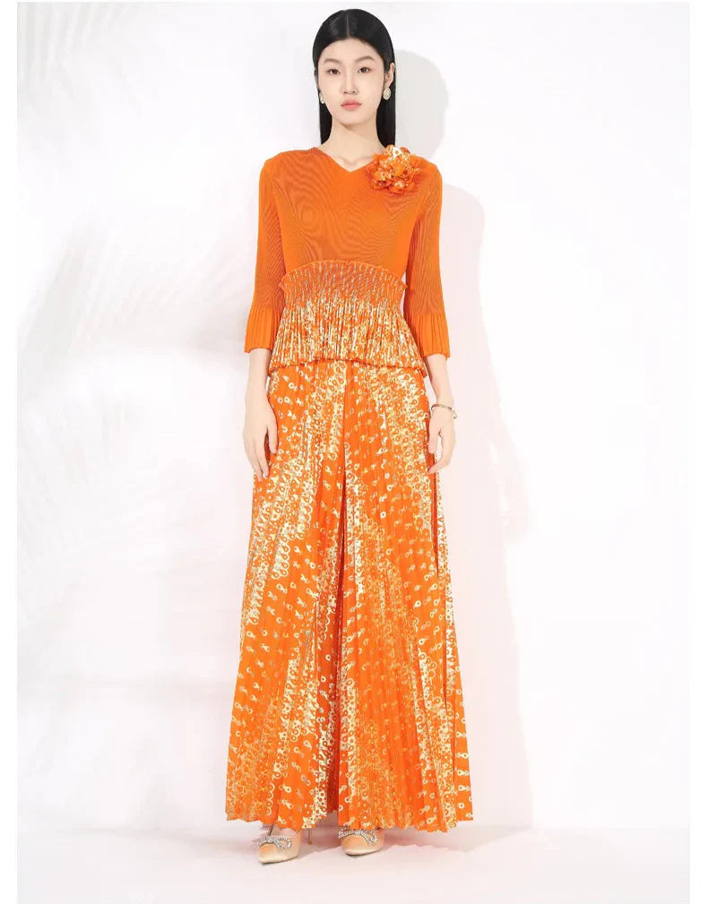 Women's Formal Pleated Wide Leg Pantsuits