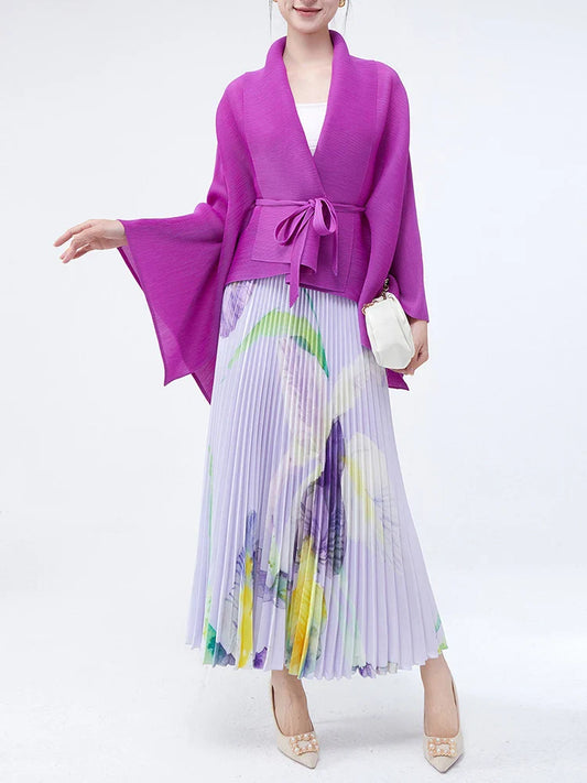 Pleated Plisse Skirt Set - Floral Outfit