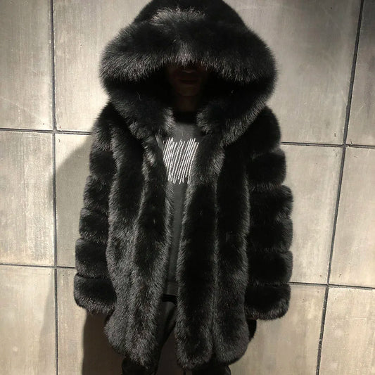 Luxury Men's Fox Fur Hooded Jacket
