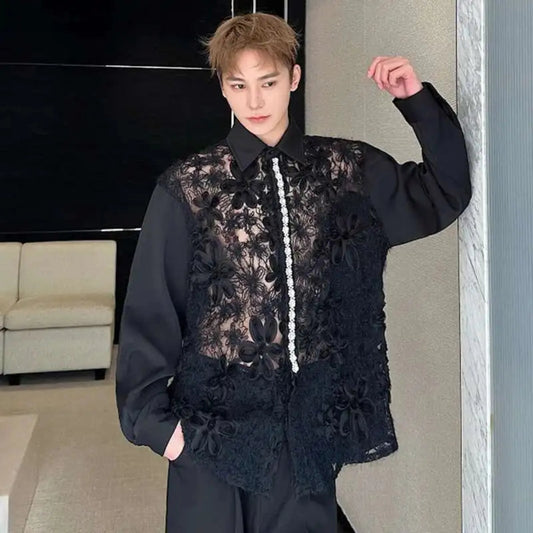 Men's Lace Button-Up Shirt