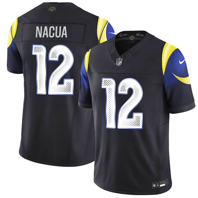 Men’s Los Angeles Rams #12 Puka Nacua Black 2025 F.U.S.E. “Rivalries” Vapor Limited Stitched Football Jersey