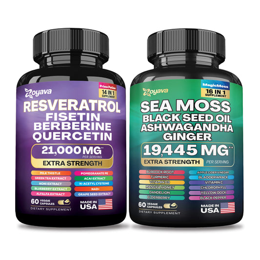 Zoyava™ Youthful Vitality Duo: Revitalize Resveratrol 21,000MG & Sea Moss 16-in-1 Magic Moss Super Blend 19,445MG