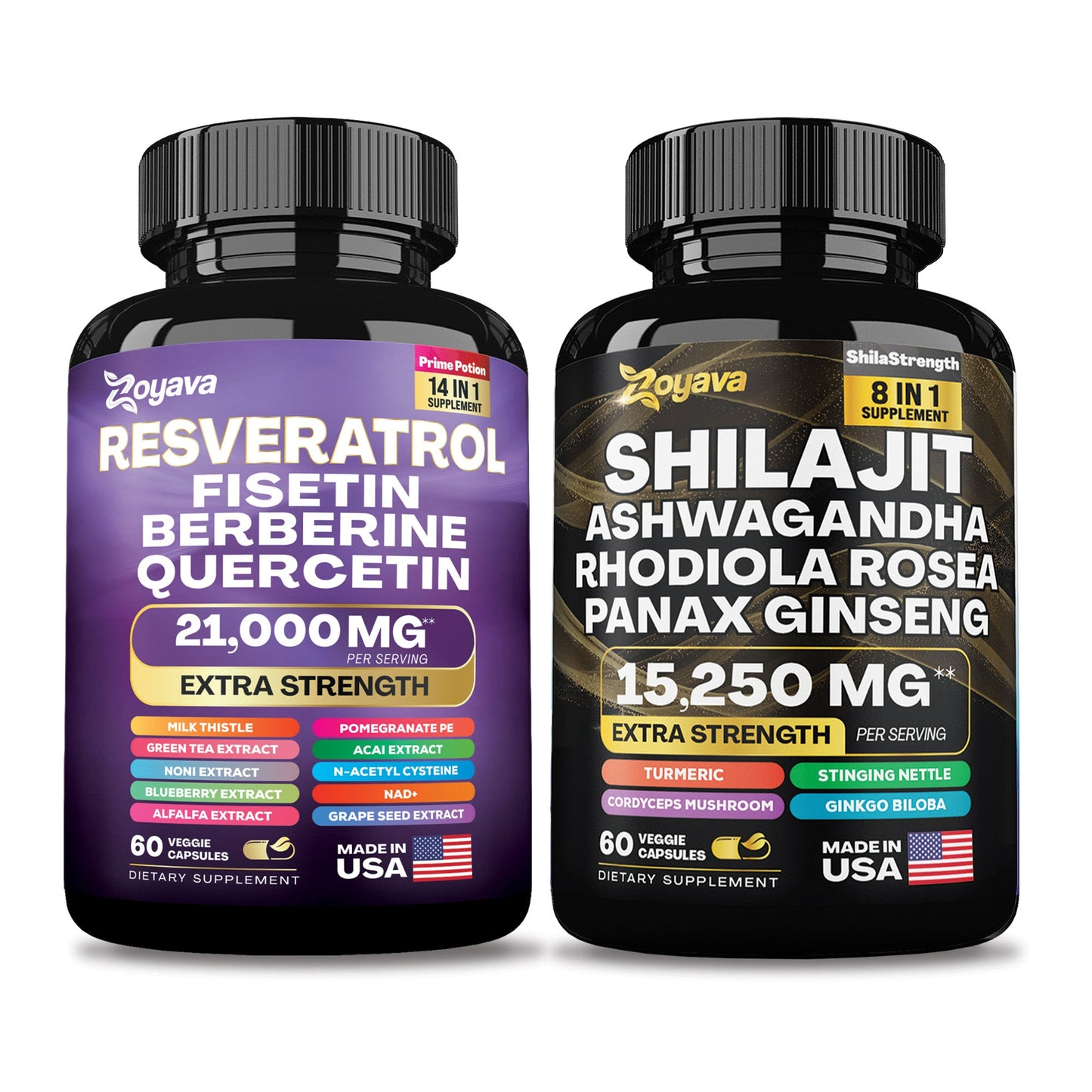 Zoyava™ Elevate Your Vitality & Unleash Youthfulness: Revitalize Resveratrol 21,000MG & Shilajit Power ShilaStrength Blend 15,250MG