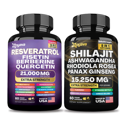 Zoyava™ Elevate Your Vitality & Unleash Youthfulness: Revitalize Resveratrol 21,000MG & Shilajit Power ShilaStrength Blend 15,250MG