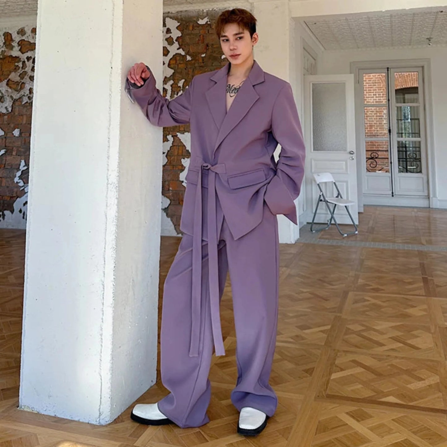 Men's Wrap Blazer & Trousers Baggy Suit Set