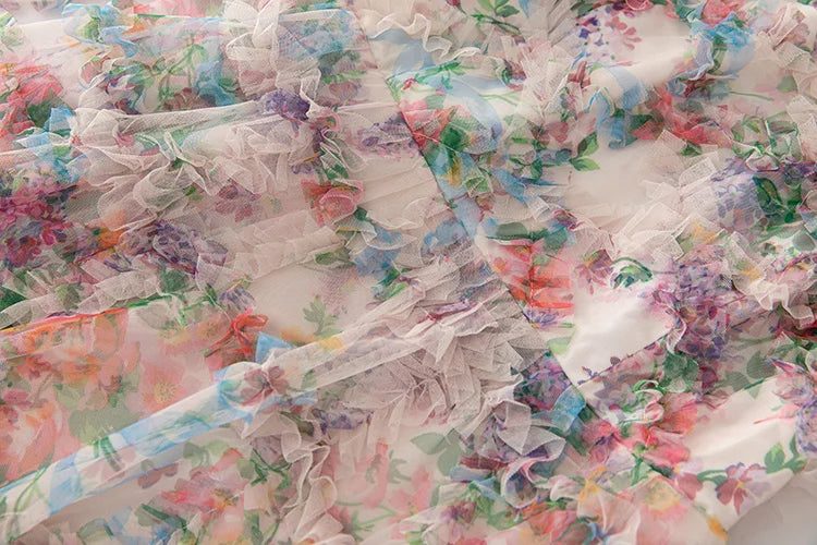 Elegant High Neck Ruffled Floral Midi Dress