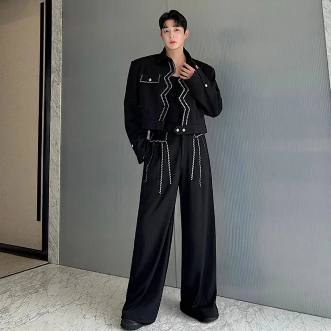 Men's 2 Piece Cropped Jacket + Pants Suit Set