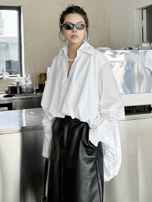 Voluminous Sculptural Draped White Blouse