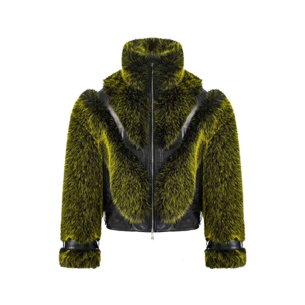 Men's Cropped Faux Leather & Fur Bomber Jacket