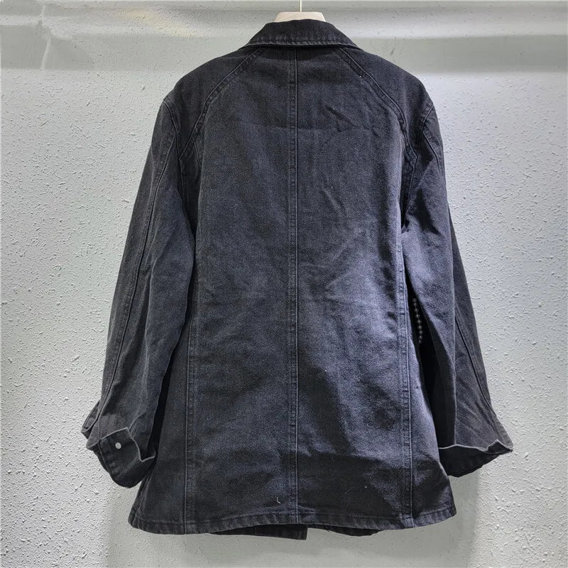 Luxury Black Denim Oversized Coat