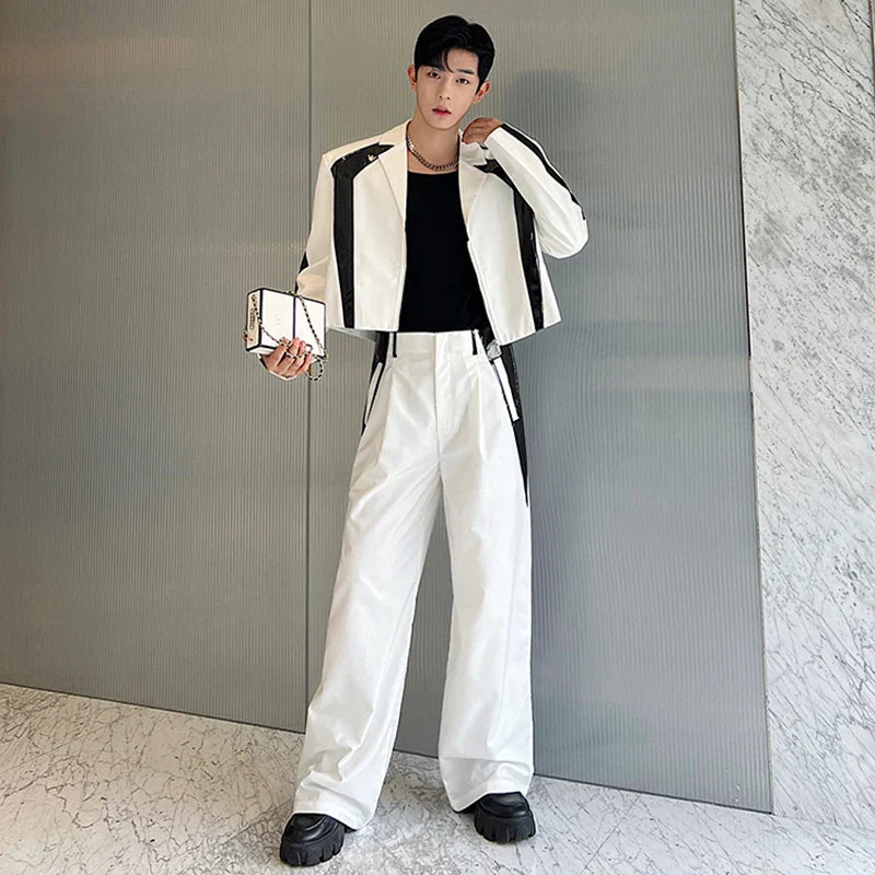 Men's 2-Piece White Blazer + Loose Fit Trousers Set