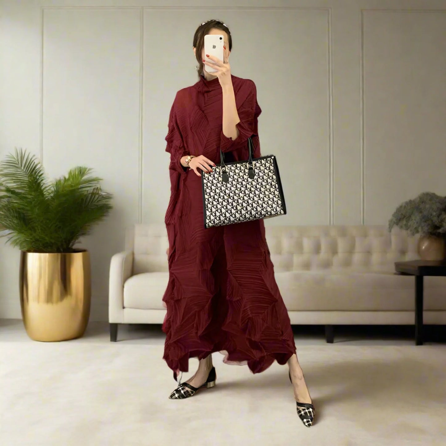 Luxe Geometric Japanese Pleated Dress