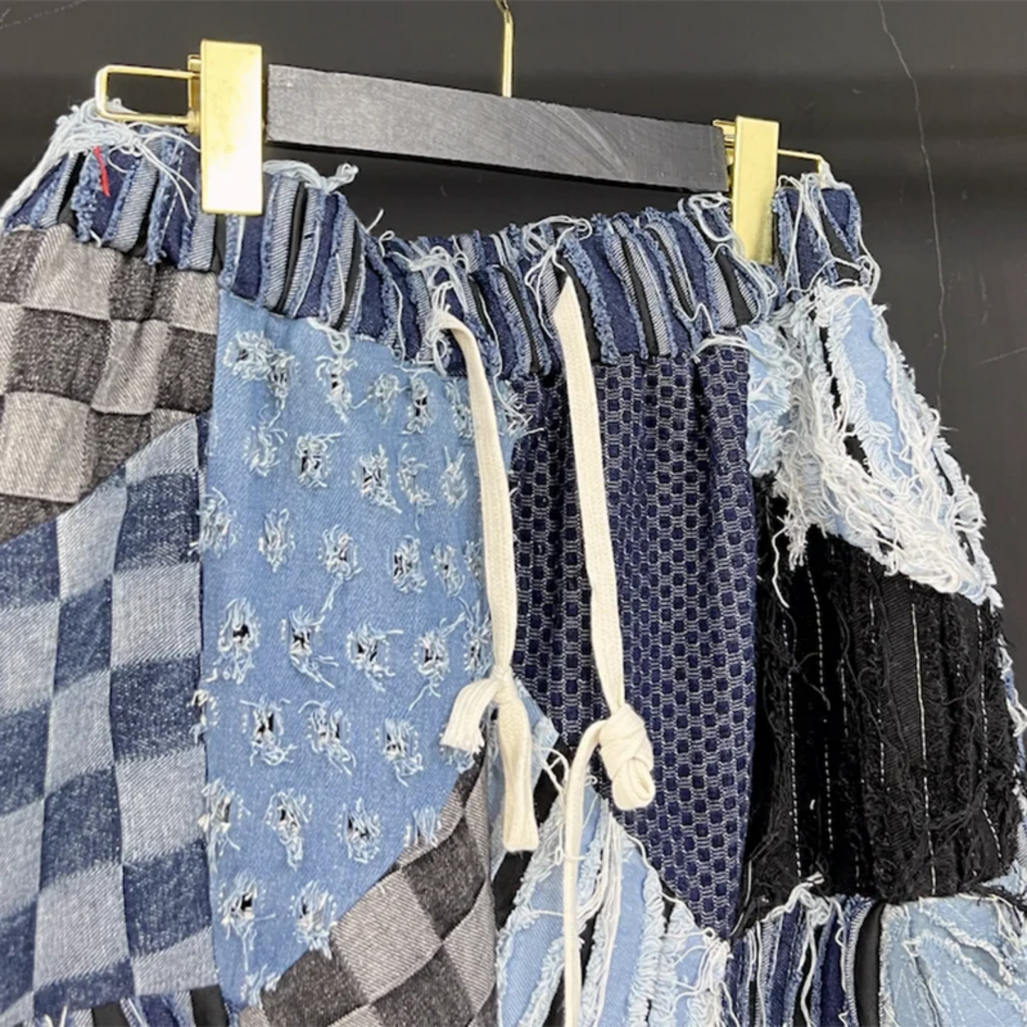 Men's Distressed Denim Patchwork Shorts