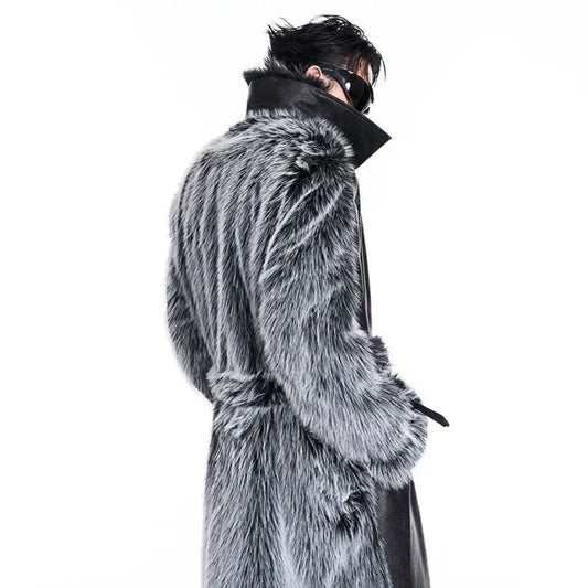 Men's Luxury Faux Leather Fur Extra Long Coat