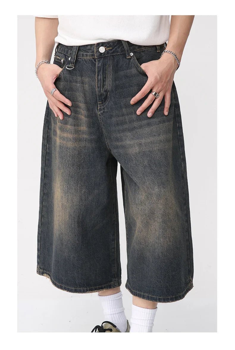 Men's Trendy Wide Leg Denim Long Shorts