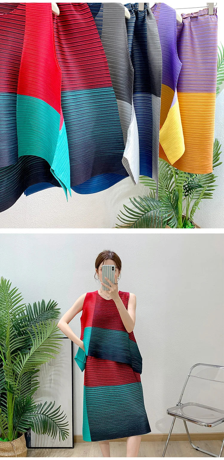 Asymmetric Pleated Sleeveless Top & Skirt