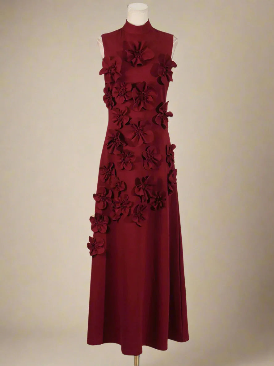 Luxe 3D Floral Midi Sleeveless Dress