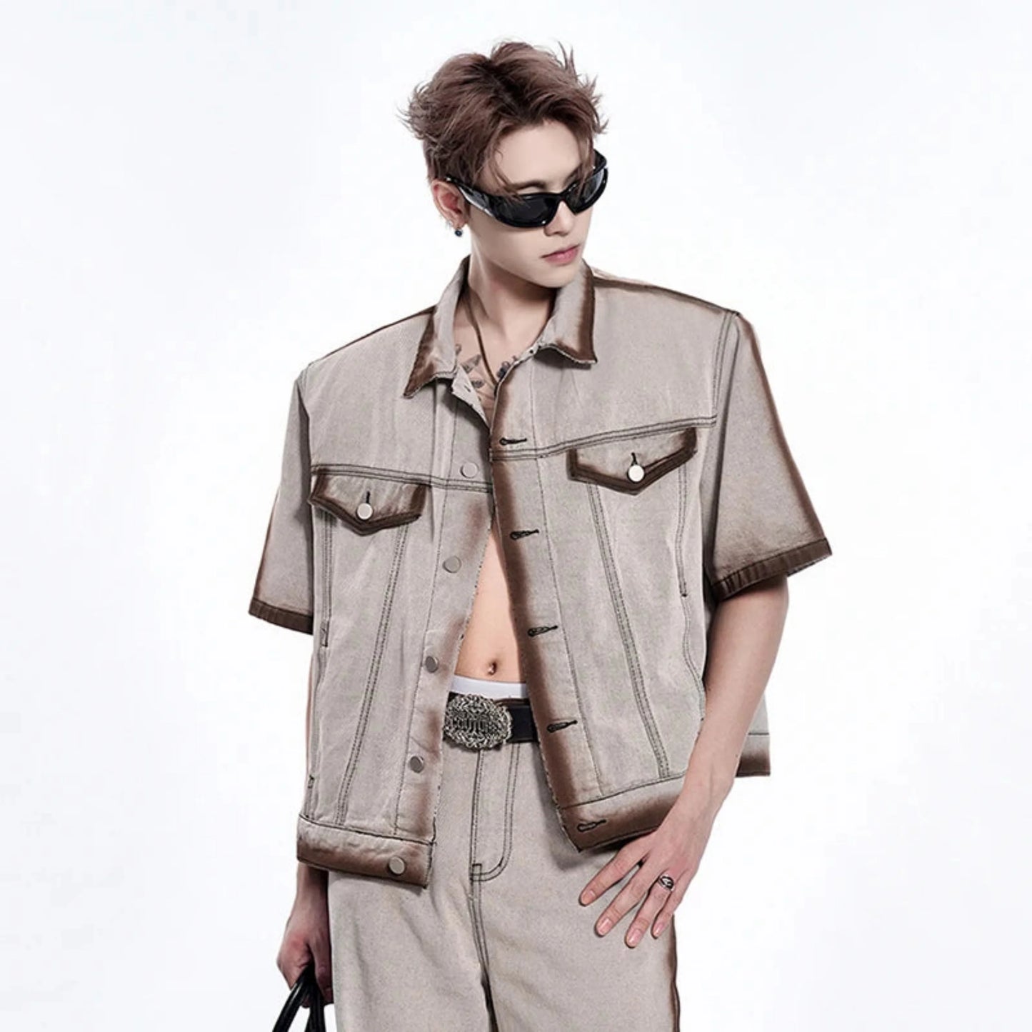 Men's Denim Wide Leg Casual Set