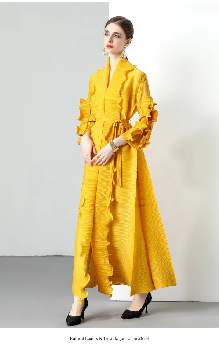 Women's Loose Fit Pleated Long Coat â€?Elegant Outerwear